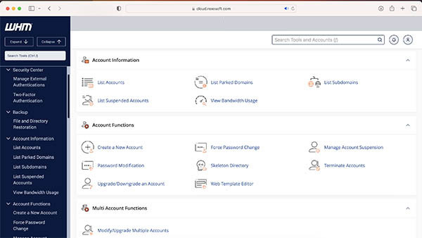 WHM Control Panel and Package Allocation Manager Panel